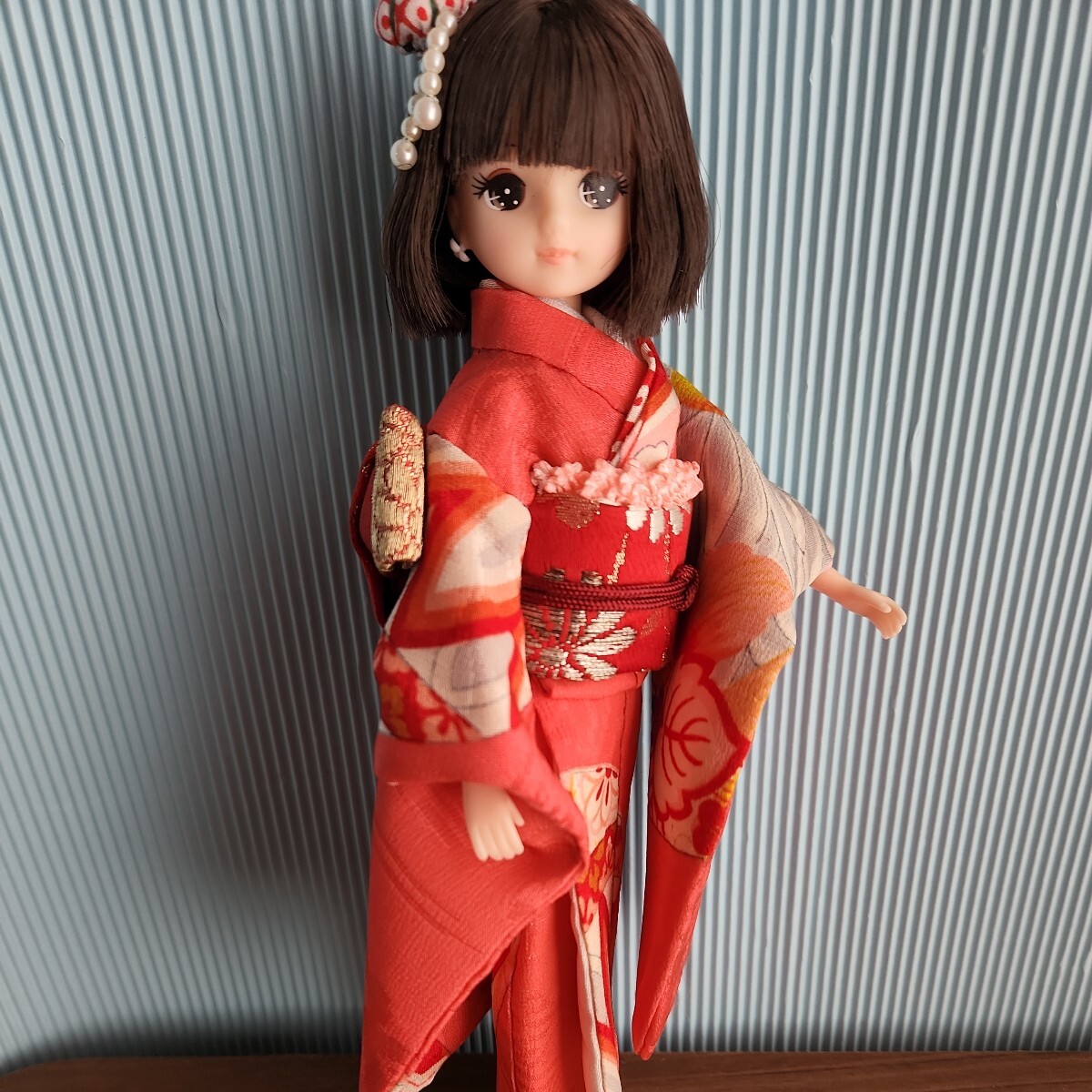 ◆リカちゃんの正絹お着物、紅色に毬、handmade 、素敵◆_画像3