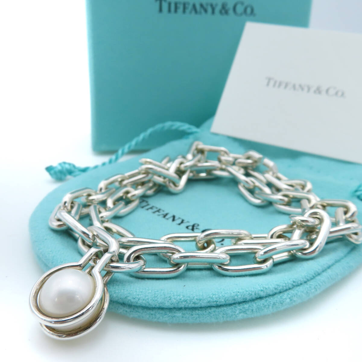 【送料無料】 希少 美品 Tiffany&Co. ティファニー ハードウェア パール リンク 2WAY ブレスレット ネックレス Ag925 シルバー XZ56_画像1