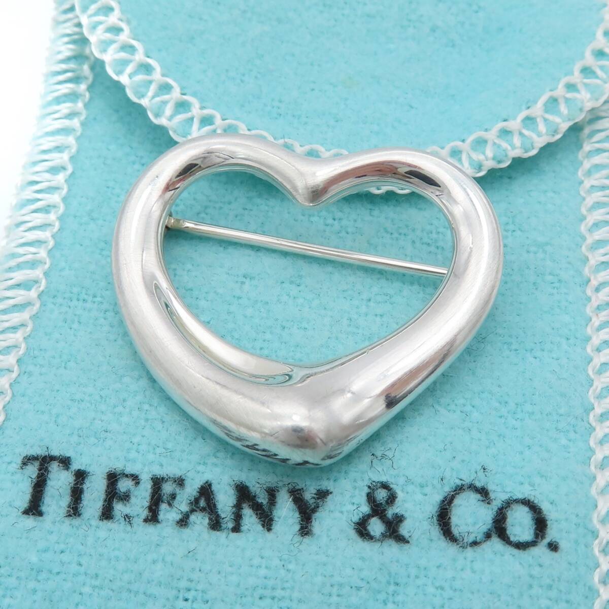 【送料無料】 美品 Tiffany&Co. ヴィンテージ ティファニー オープン ハート シルバー ブローチ SV925 ピン HI37_画像1