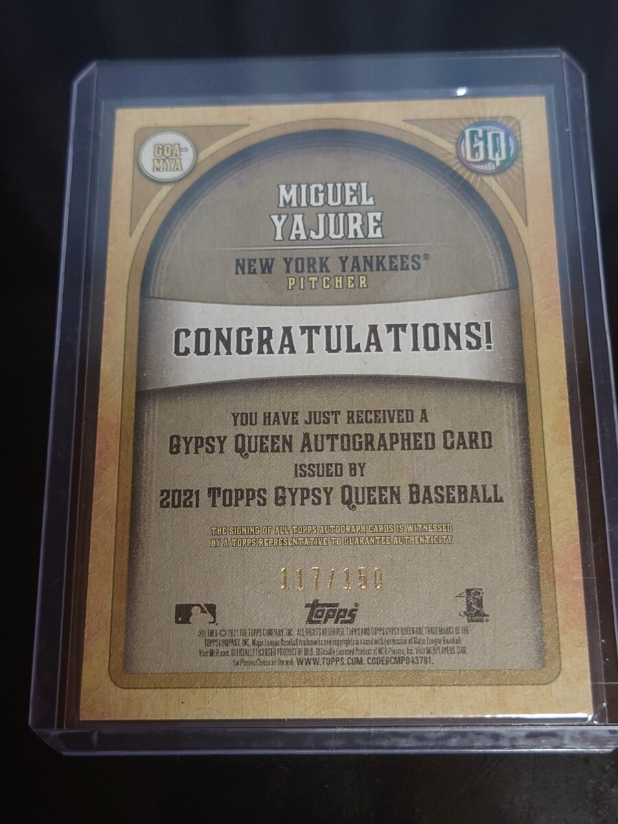 MIGUEL YAJURE auto NEW YORK YANKEES 2021 GYPSY QUEEN 東京ヤクルトスワローズ ミゲル・ヤフーレ 直筆サインカード 150枚限定_画像2