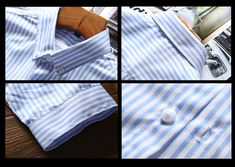 3XL（日本LL相当） ネイビー カジュアルシャツ メンズ 七分袖 ボタンダウン ストライプ柄 薄手 形態安定加工 スリム 春夏の画像6