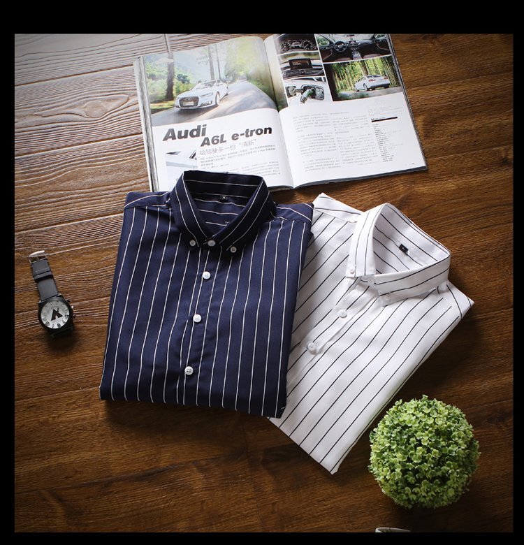 3XL（日本LL相当） ネイビー カジュアルシャツ メンズ 七分袖 ボタンダウン ストライプ柄 薄手 形態安定加工 スリム 春夏の画像5