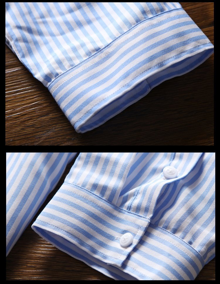 3XL（日本LL相当） ネイビー カジュアルシャツ メンズ 七分袖 ボタンダウン ストライプ柄 薄手 形態安定加工 スリム 春夏の画像9