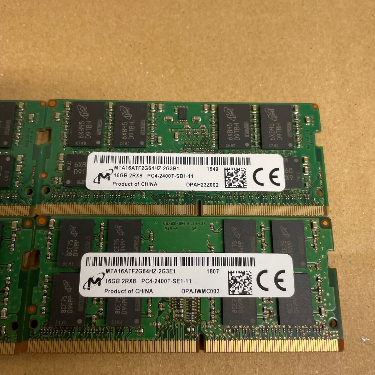 エ100 Micron ノートPCメモリ 16GB 2Rx8 PC4-2400T 4枚　　動作確認品_画像3