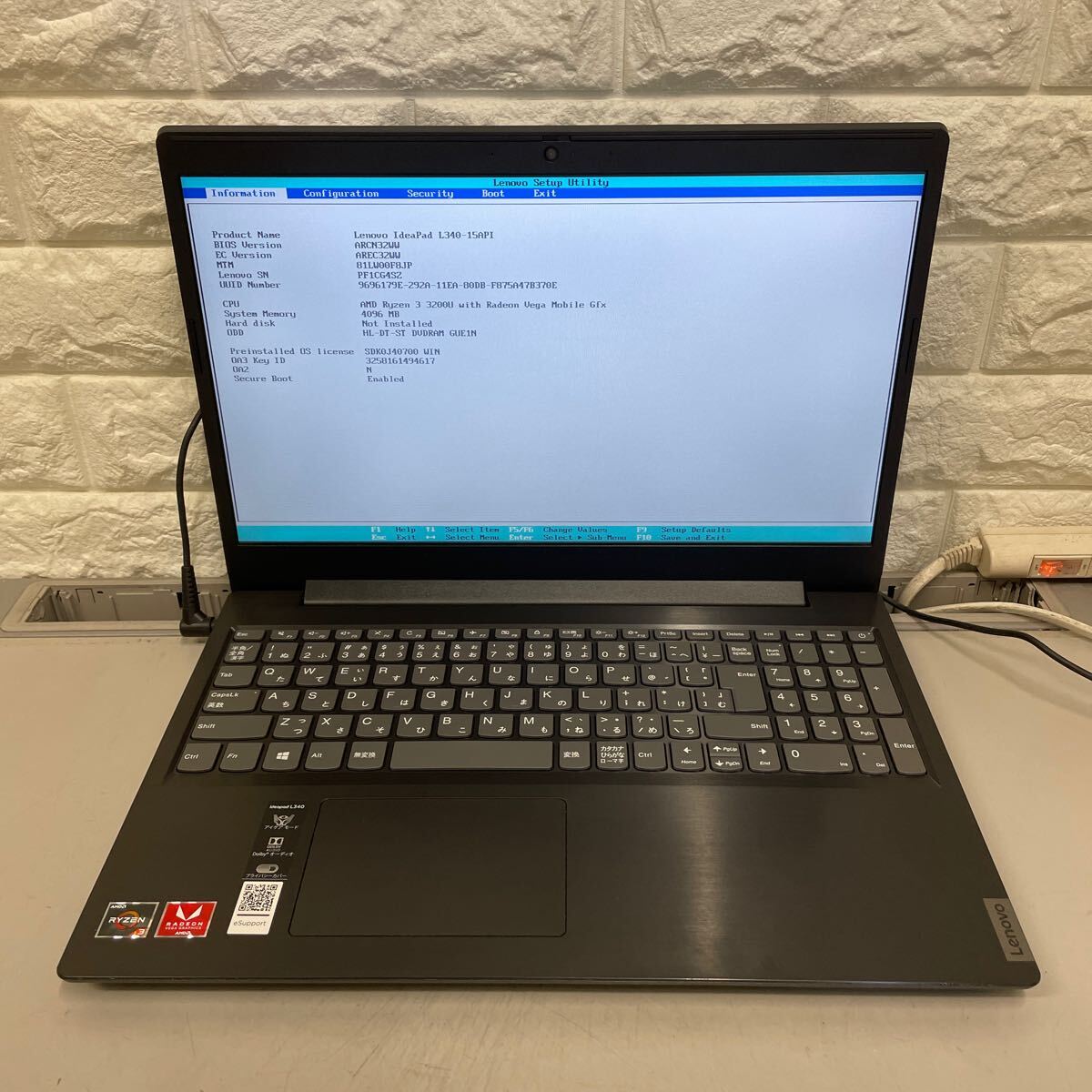 イ58 Lenovo ideapad L340-15API 81LW AMD RYZEN 3 3200U メモリ4GB _画像8