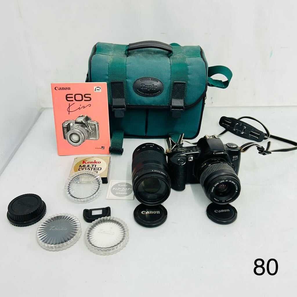 5SC007 Canon キャノン EOS Kiss フィルムカメラ 一眼レフカメラ カメラ レンズ 取説 ケース付き 中古 現状品 動作未確認_画像1