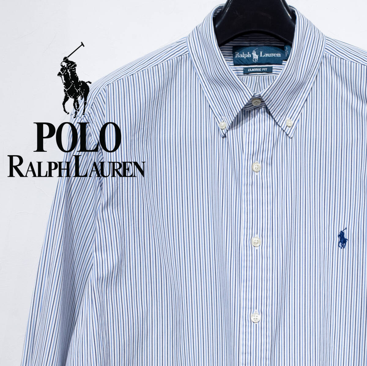 17 32/33（XL位） / 90s POLO RALPH LAUREN ポロラルフローレン クラシックフィット ストライプ BDシャツ アメトラ オーバーサイズ 青紺