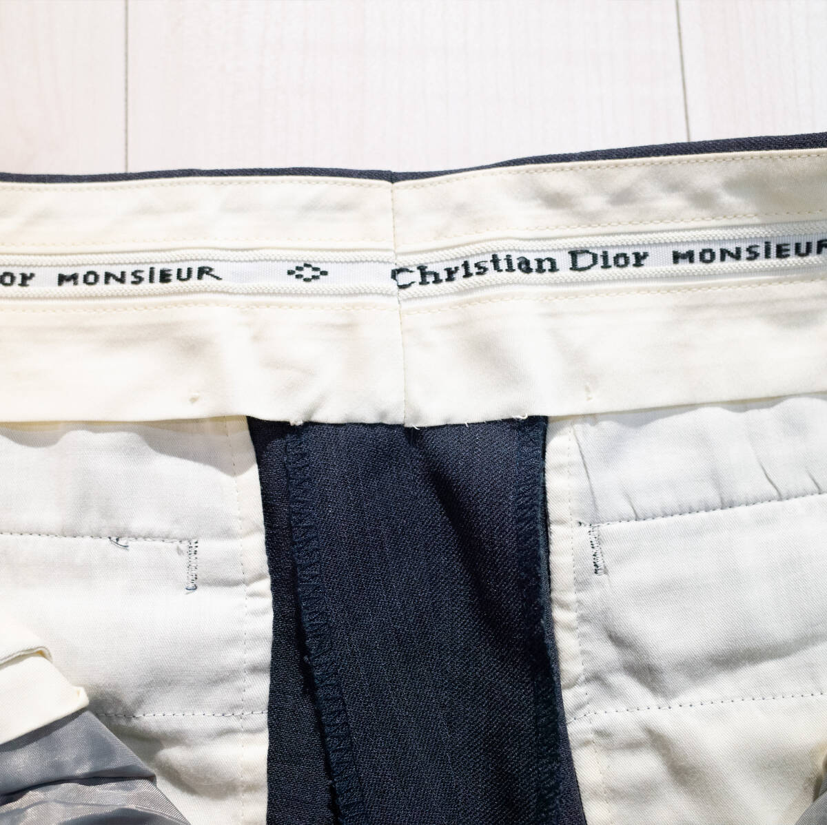 85cm / 80s Christian Dior Monsieur クリスチャンディオールムッシュ ポリエステル ツータック スラックス ワイドパンツ ブルー グレー 