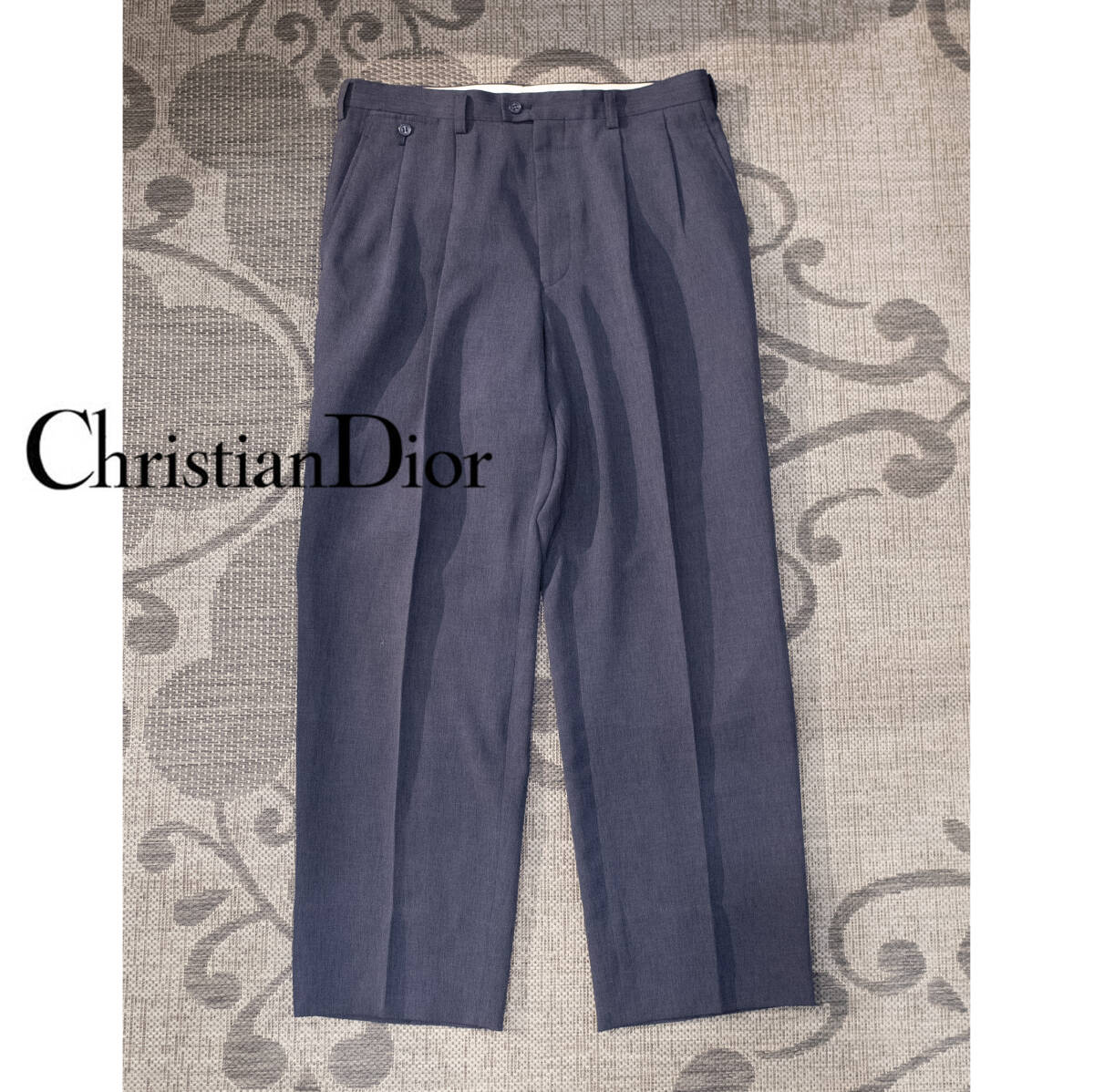 85cm / 80s Christian Dior Monsieur クリスチャンディオールムッシュ ポリエステル ツータック スラックス ワイドパンツ ブルー グレー 