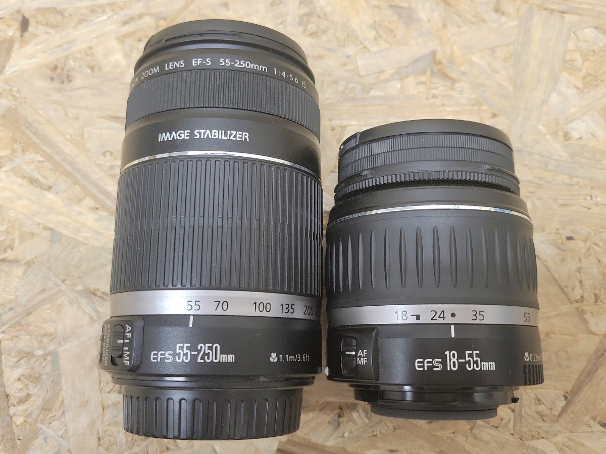 Y Canon EOS KISS DS126071 カメラボディ レンズ 3点まとめて ZOOM LENS EF-S 18-55mm 1:3.5-5.6 ll USM EF-S 55-250mm 1:4-5.6 IS の画像8
