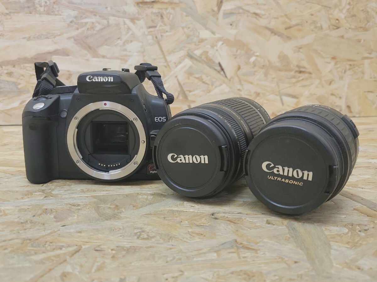 Y Canon EOS KISS DS126071 カメラボディ レンズ 3点まとめて ZOOM LENS EF-S 18-55mm 1:3.5-5.6 ll USM EF-S 55-250mm 1:4-5.6 IS の画像1