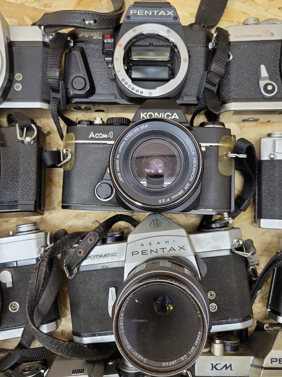 D 当時物 古いフィルムカメラ 15点まとめて 一眼レフ マニュアルフォーカス Canon OLYMPUS PENTAX MINOLTA PETRI RICOH 昭和レトロ_画像4