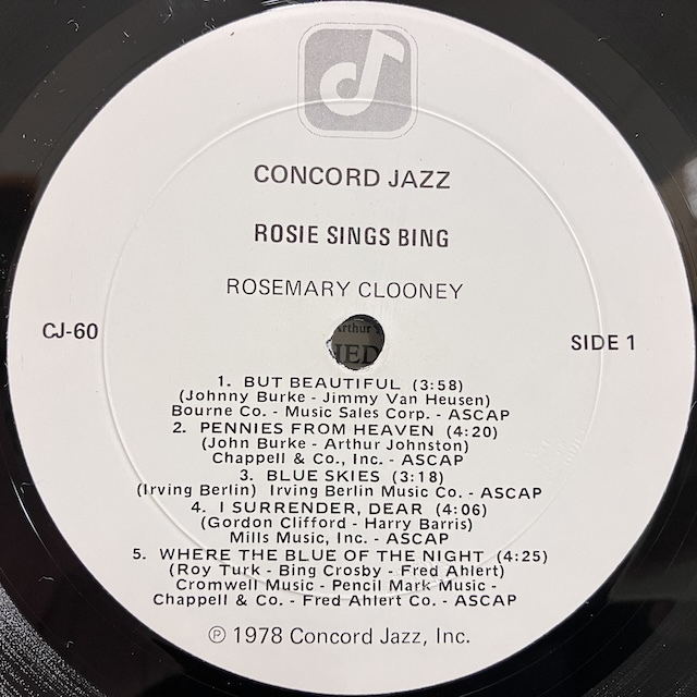 ●即決VOCAL LP Rosemary Clooney / Rosie Sings Bing cj60 jv6720 米オリジナル、シュリンク付きカバー_画像3