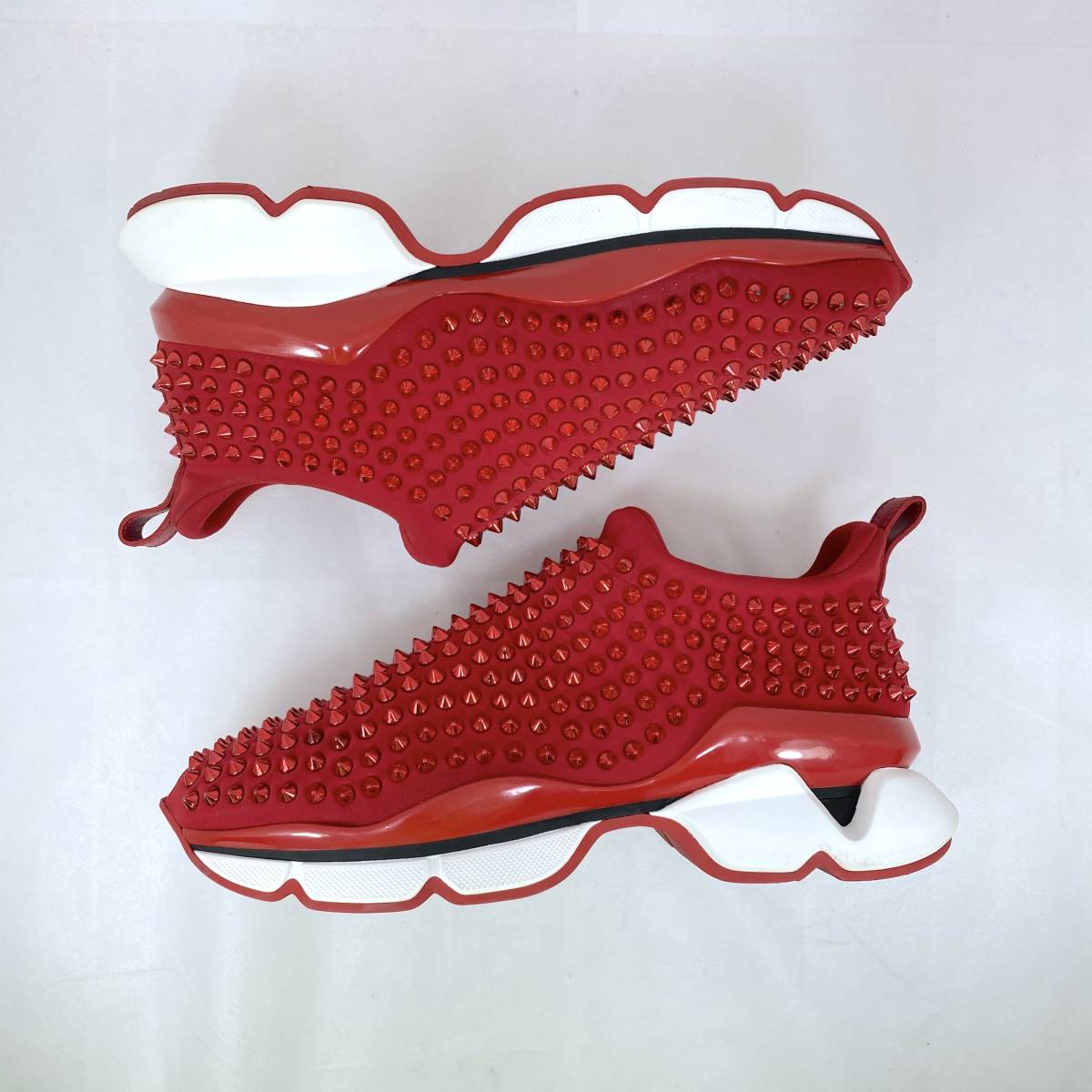【定価16万円】Christian Louboutin Spike Sock RED size40 1/2 (25.5cm-26cm) スタッズ ローカット スニーカー クリスチャンルブタン_画像2