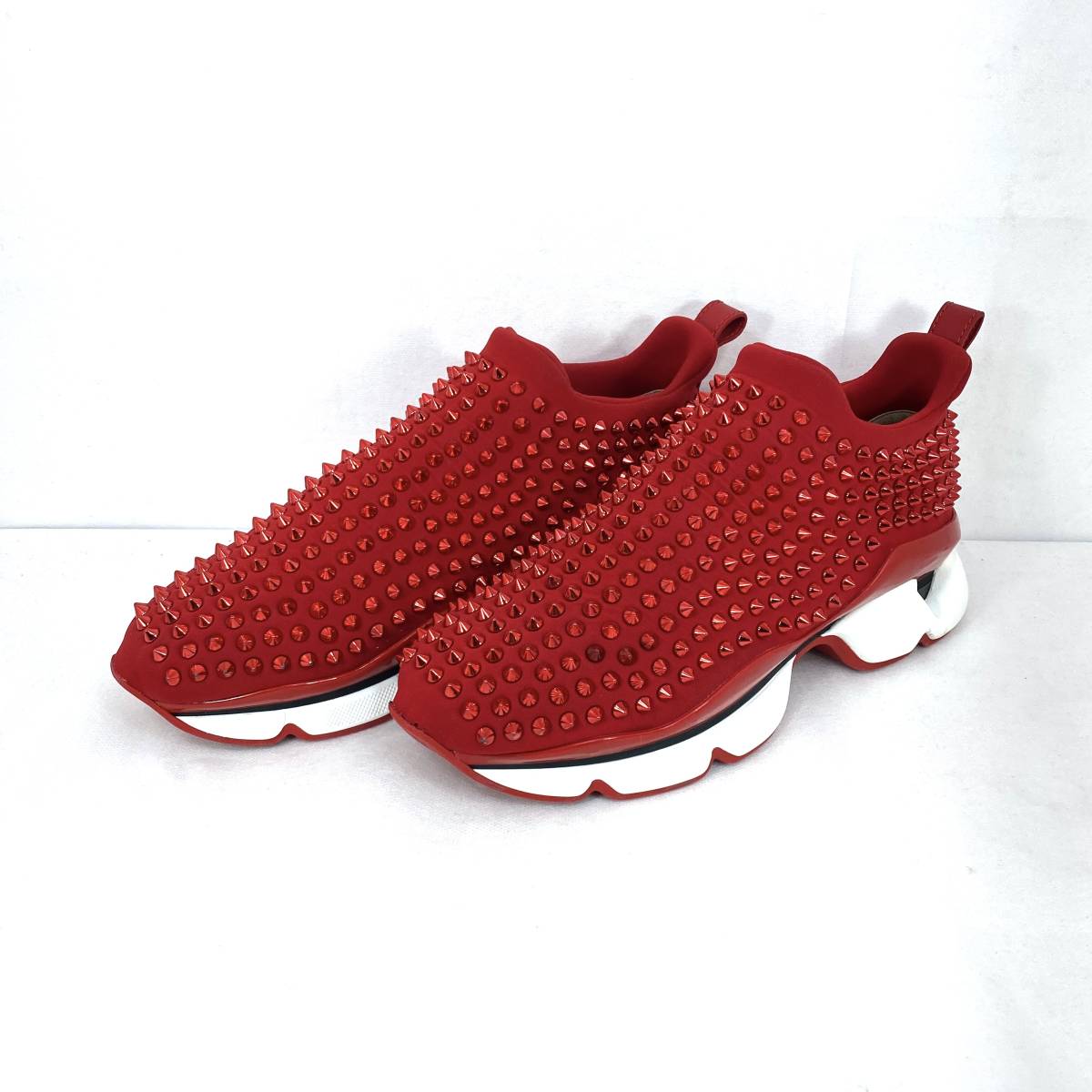 【定価16万円】Christian Louboutin Spike Sock RED size40 1/2 (25.5cm-26cm) スタッズ ローカット スニーカー クリスチャンルブタン_画像1