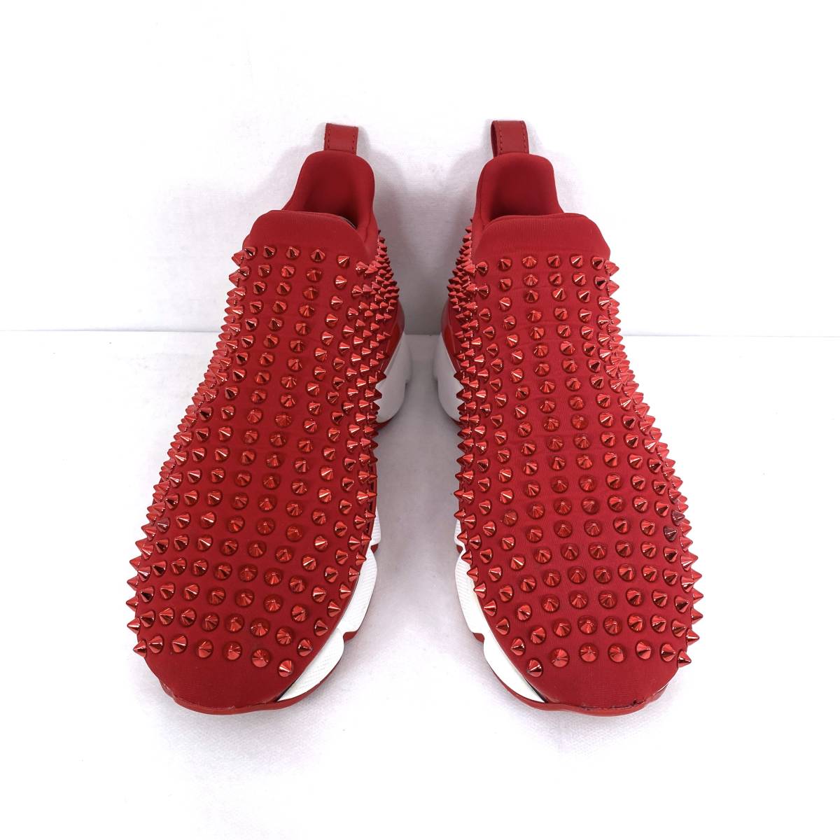 【定価16万円】Christian Louboutin Spike Sock RED size40 1/2 (25.5cm-26cm) スタッズ ローカット スニーカー クリスチャンルブタン_画像4