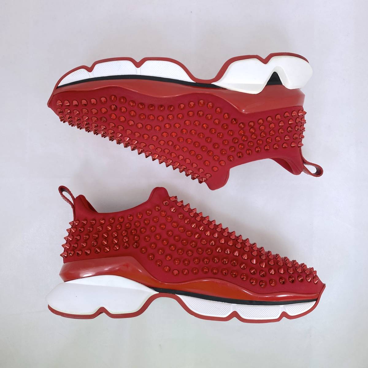 【定価16万円】Christian Louboutin Spike Sock RED size40 1/2 (25.5cm-26cm) スタッズ ローカット スニーカー クリスチャンルブタン_画像3