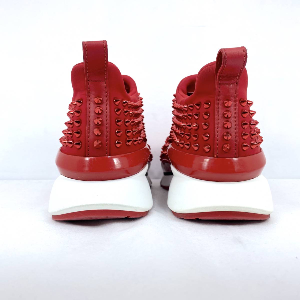 【定価16万円】Christian Louboutin Spike Sock RED size40 1/2 (25.5cm-26cm) スタッズ ローカット スニーカー クリスチャンルブタン_画像5