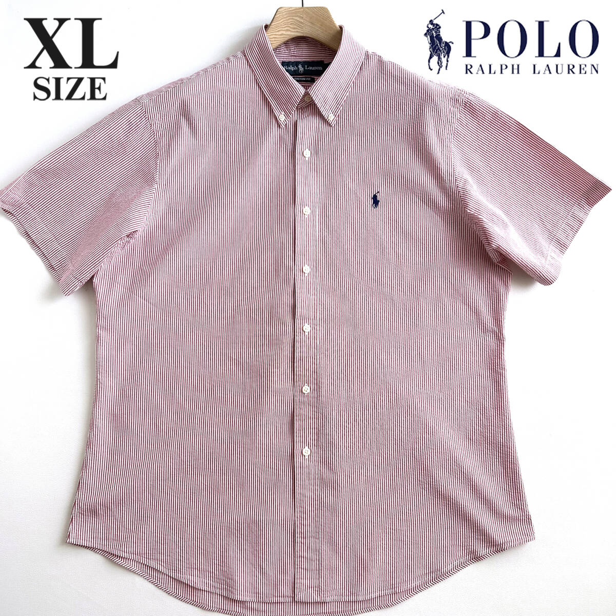 【極美品 XLサイズ】ポロ ラルフローレン シアサッカー ボタンダウン 半袖 シャツ コットン100% 春夏 メンズ POLO Ralph Laurenの画像1
