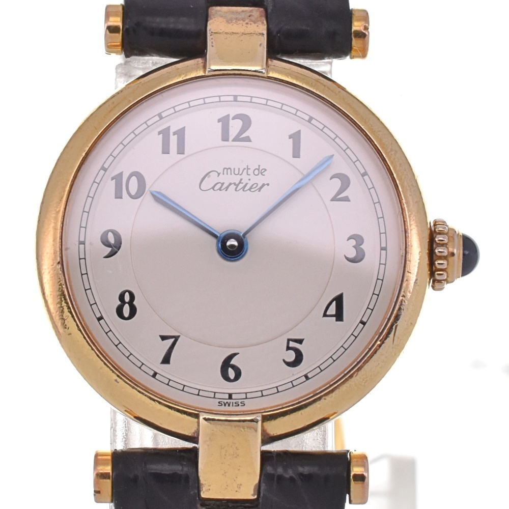 カルティエ CARTIER 590004 ヴェルメイユ SV925(GP)/レザー クォーツ レディース 内箱・保証書付き G#131267_画像1