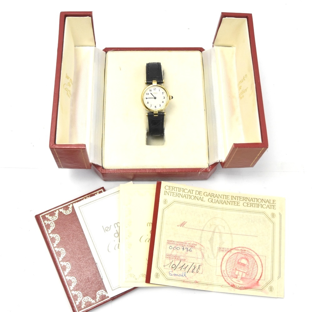 カルティエ CARTIER 590004 ヴェルメイユ SV925(GP)/レザー クォーツ レディース 内箱・保証書付き G#131267_画像9