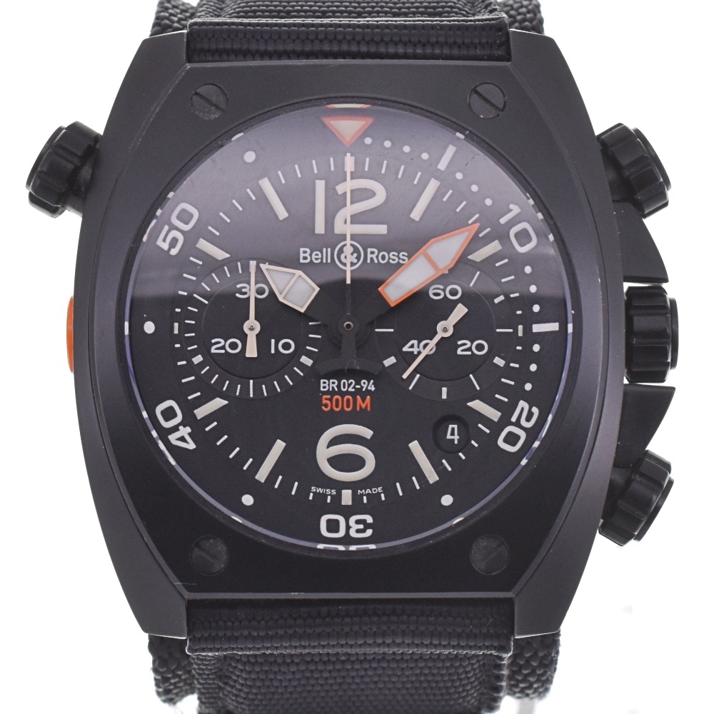 ベル＆ロス Bell＆Ross BR02-94 マリーン クロノグラフ 500M デイト カーボンフィニッシュ 自動巻き メンズ 美品 内箱・保証書付 H#131320_画像1