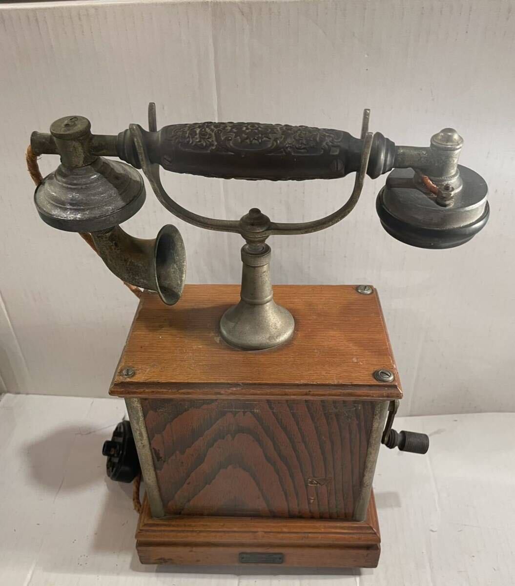 [ Taisho that time thing ] Japan electric corporation made Derbi ru magnet type desk telephone machine hand turning 1920 period Taisho romance antique Vintage telephone desk telephone machine 