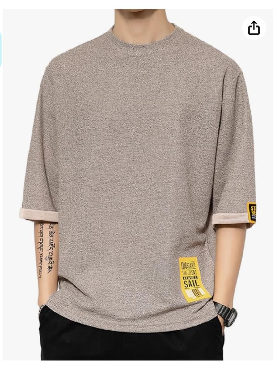 Tシャツ メンズ 半袖 夏服ションカットソー カジュアル メンズ（アンズ色XL）