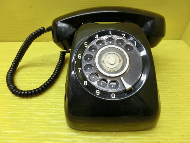  free shipping * telephone call test OK* black telephone [600-A2] operation goods * modular jack * Japan electro- confidence telephone . company Showa Retro antique Vintage interior 