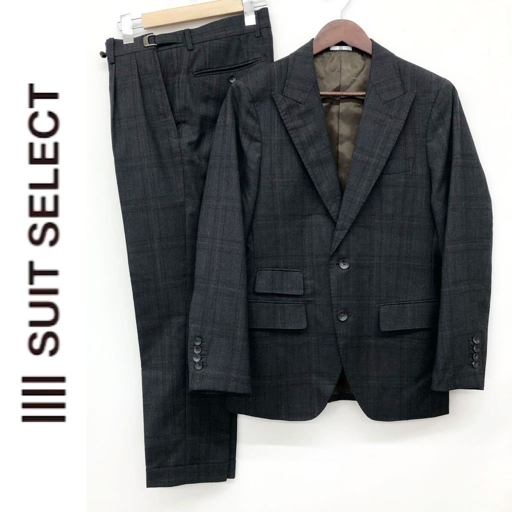 SUIT SELECT スーツセレクト メンズ セットアップスーツ ジャケット 総裏地 2B パンツ 2タック グレー チェック柄 サイズY5 紳士 M程_画像1