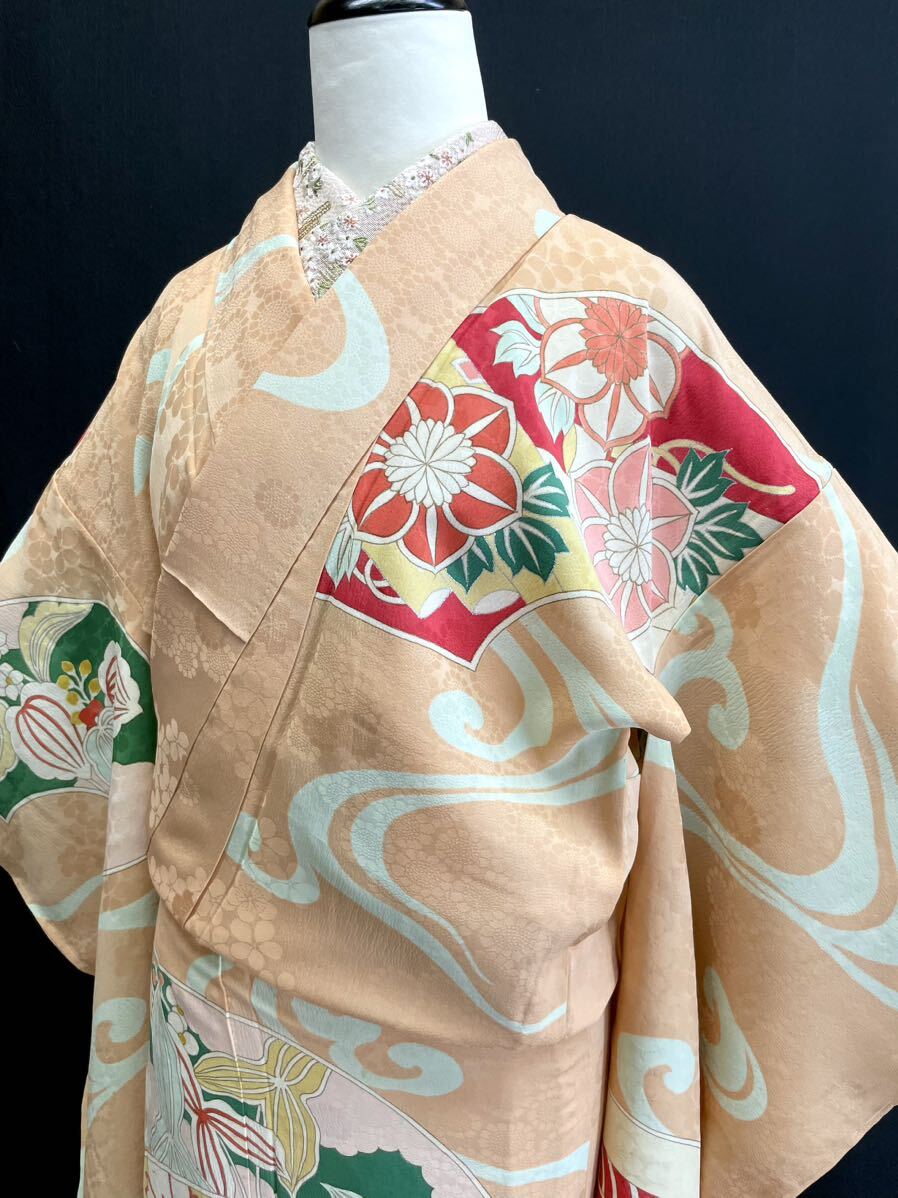  античный кимоно *.. металлический линия одиночный .... выходной костюм Taisho роман натуральный шелк кимоно ... Nara магазин 
