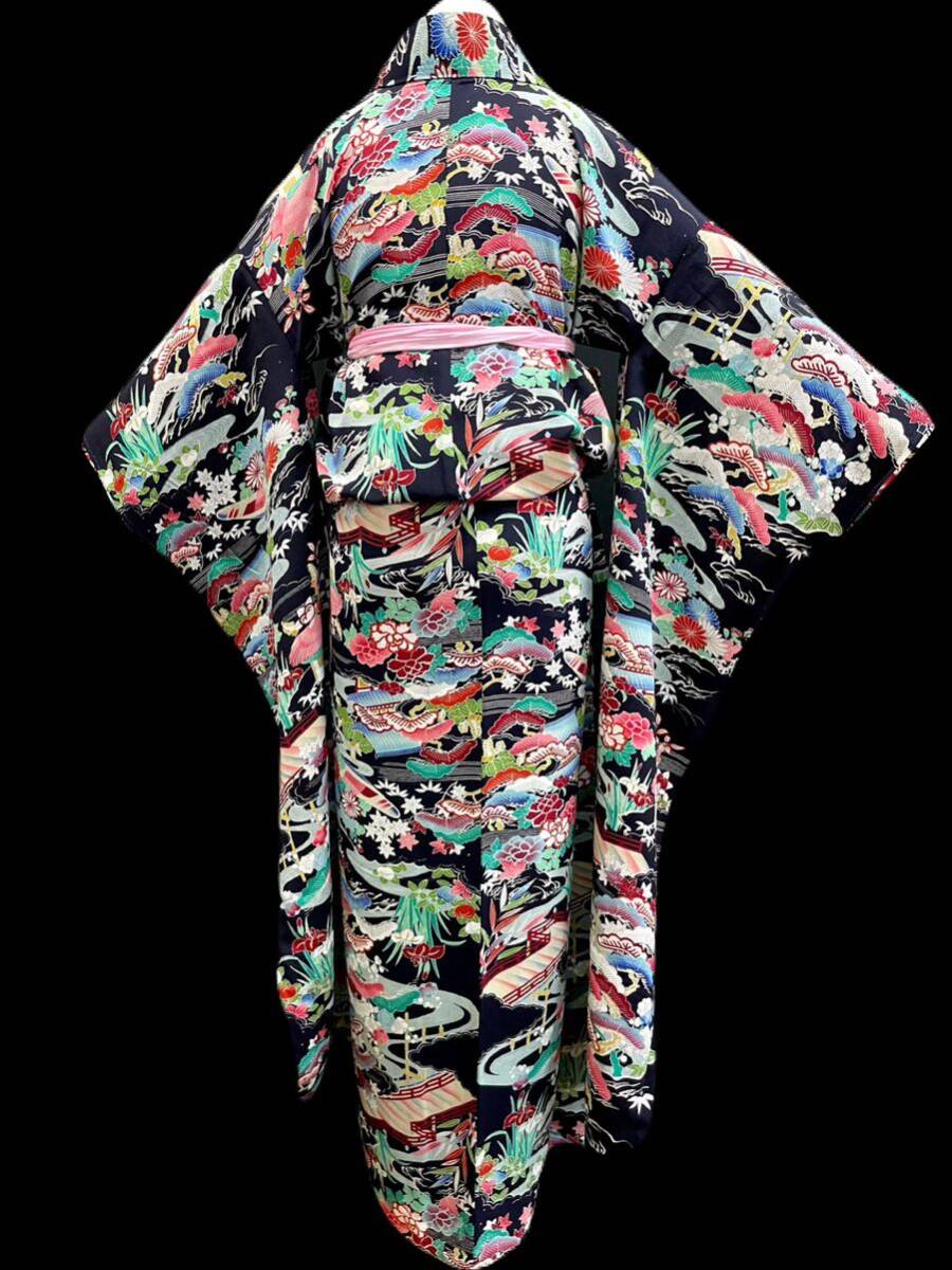  античный кимоно * кимоно с длинными рукавами общий рисунок .. чёрный земля большой кимоно с длинными рукавами день совершеннолетия бракосочетание Taisho роман кимоно ... Nara магазин 