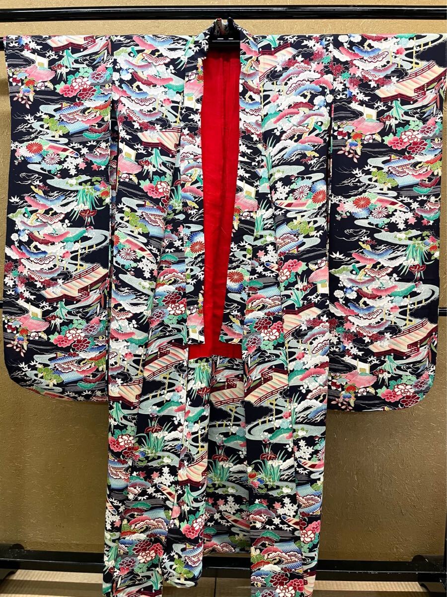  античный кимоно * кимоно с длинными рукавами общий рисунок .. чёрный земля большой кимоно с длинными рукавами день совершеннолетия бракосочетание Taisho роман кимоно ... Nara магазин 
