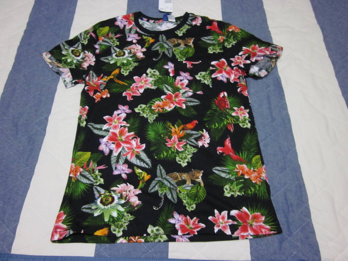 H&M レオパードと花柄模様のメンズ半袖Tシャツ Sサイズ