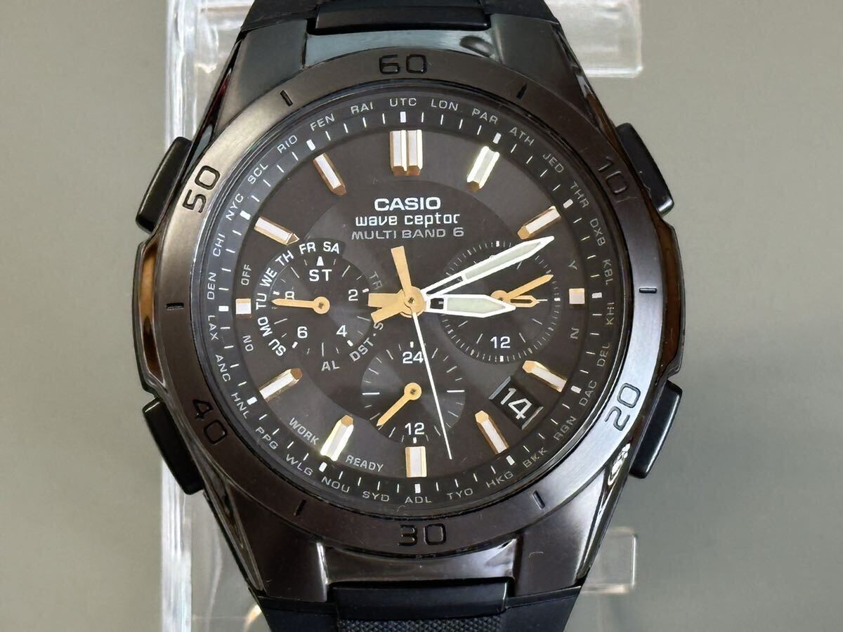 1円〜◇カシオ CASIO ウェーブセプター マルチバンド6 ソーラー電波時計 WVQ-M410クロノグラフ ブラックカラー メンズ腕時計 稼働品_画像1