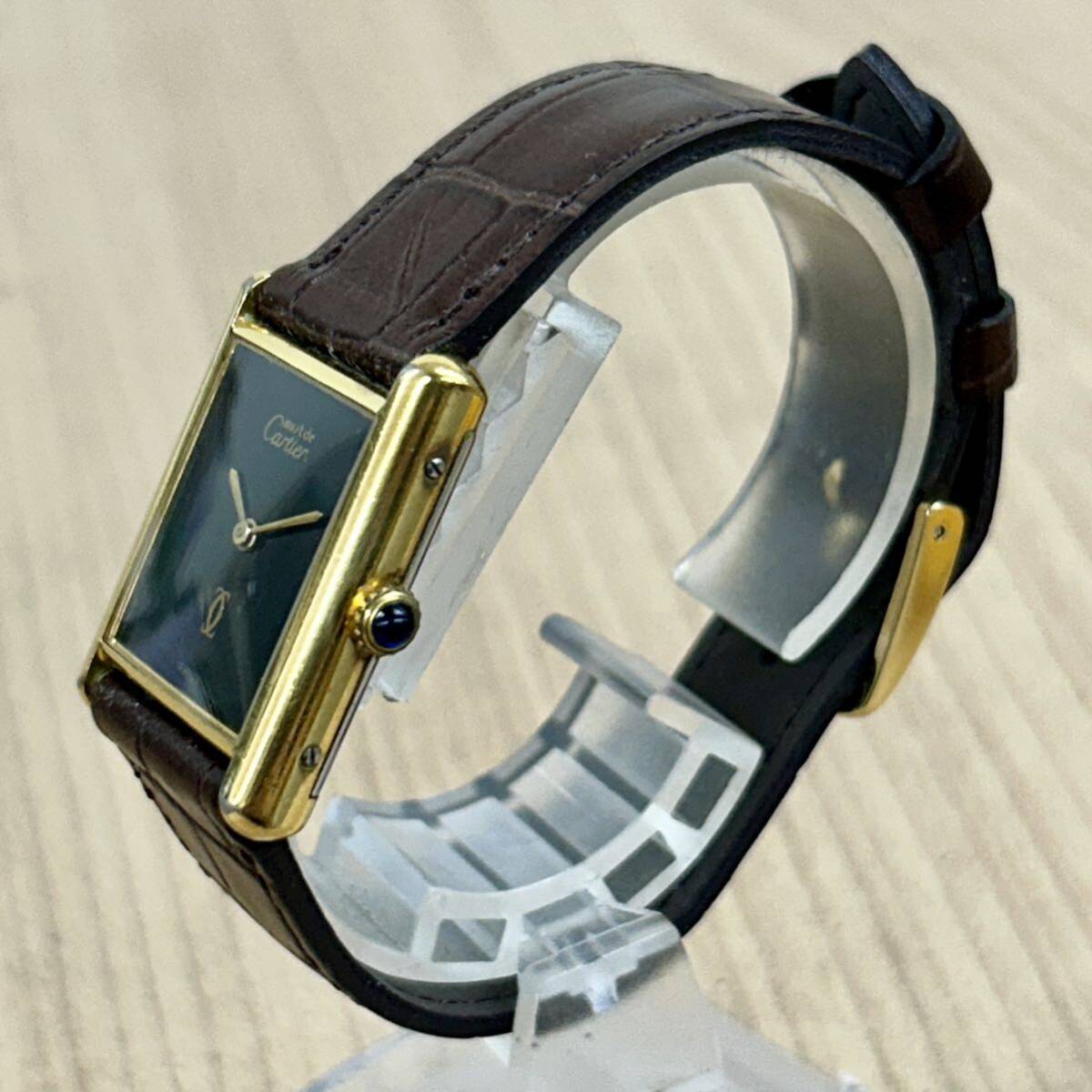 Cartier マストタンク メンズ 腕時計 手巻き SV925 刻印 アナログ 2針 カルティエ ブラック文字盤 アンティーク 稼働品 管:0515_画像3