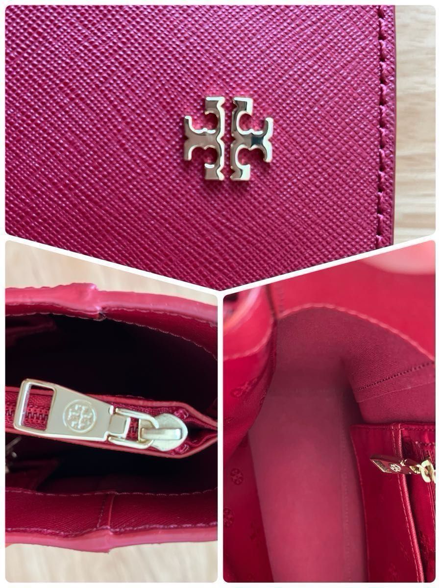 美品 トリーバーチ エマーソン トートバッグ レザー レッド A4収納 TORY BURCH 肩掛け 