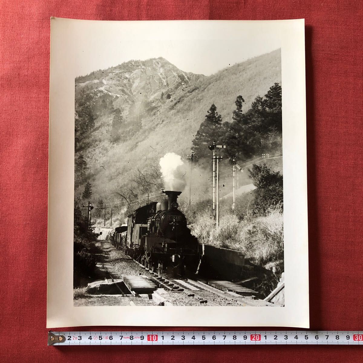 ◆ 昭和鉄道写真 白黒 当時物 大判 C1246 4枚 ◆ 汽車 鉄道 列車 趣味 風景 レトロ モノクロ SL 蒸気機関車_画像2