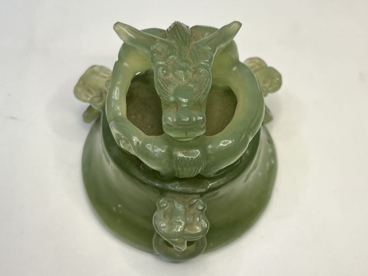 中国古美術 龍 玉 香炉 置物 中国 中国美術 彫刻 時代物 中国古玩 唐物 幅18.5 高さ17.5cm_画像3