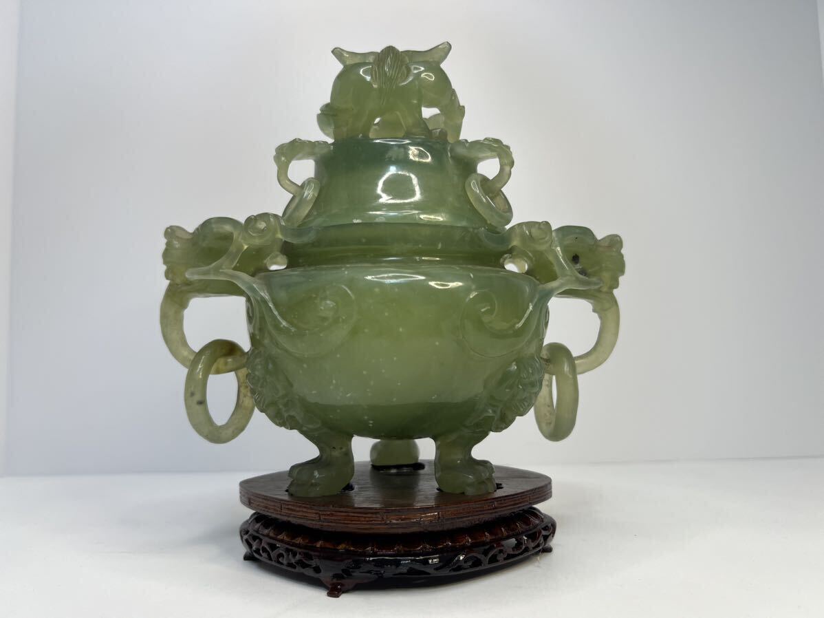 中国古美術 龍 玉 香炉 置物 中国 中国美術 彫刻 時代物 中国古玩 唐物 幅18.5 高さ17.5cm_画像2
