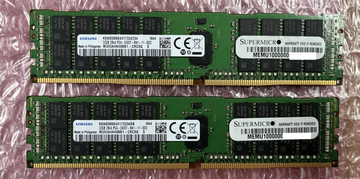32GB DDR4 19200 PC4-2400T-RA1 Registered RDIMM 2Rx4 M393A4K40BB1-CRC0Q 2枚組（計64GB）_画像1