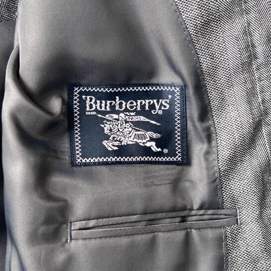 美品 レアモデル Burberry's リネン混 バーバリー ヘリンボーン L テーラード ジャケット グレー シルバー ホワイト 2B 麻 ウール AB5の画像2
