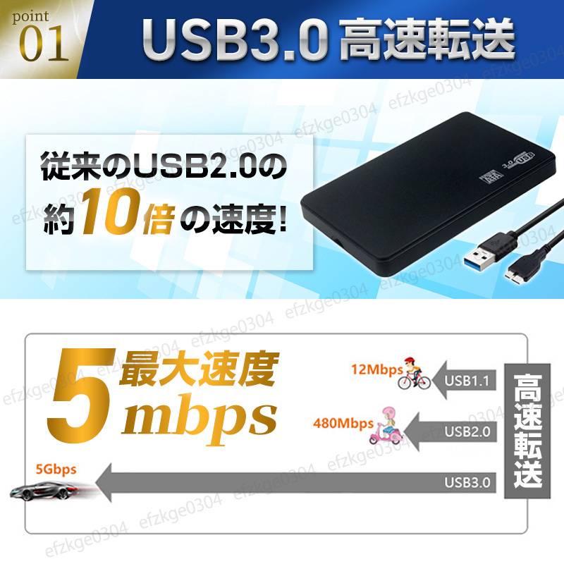 外付け HDD SSD USB3.0 外付けケース ハードディスク 5Gbps SATA 4TB 外部電源不要 2.5インチ 2個セット ポータブル 高速 黒の画像2