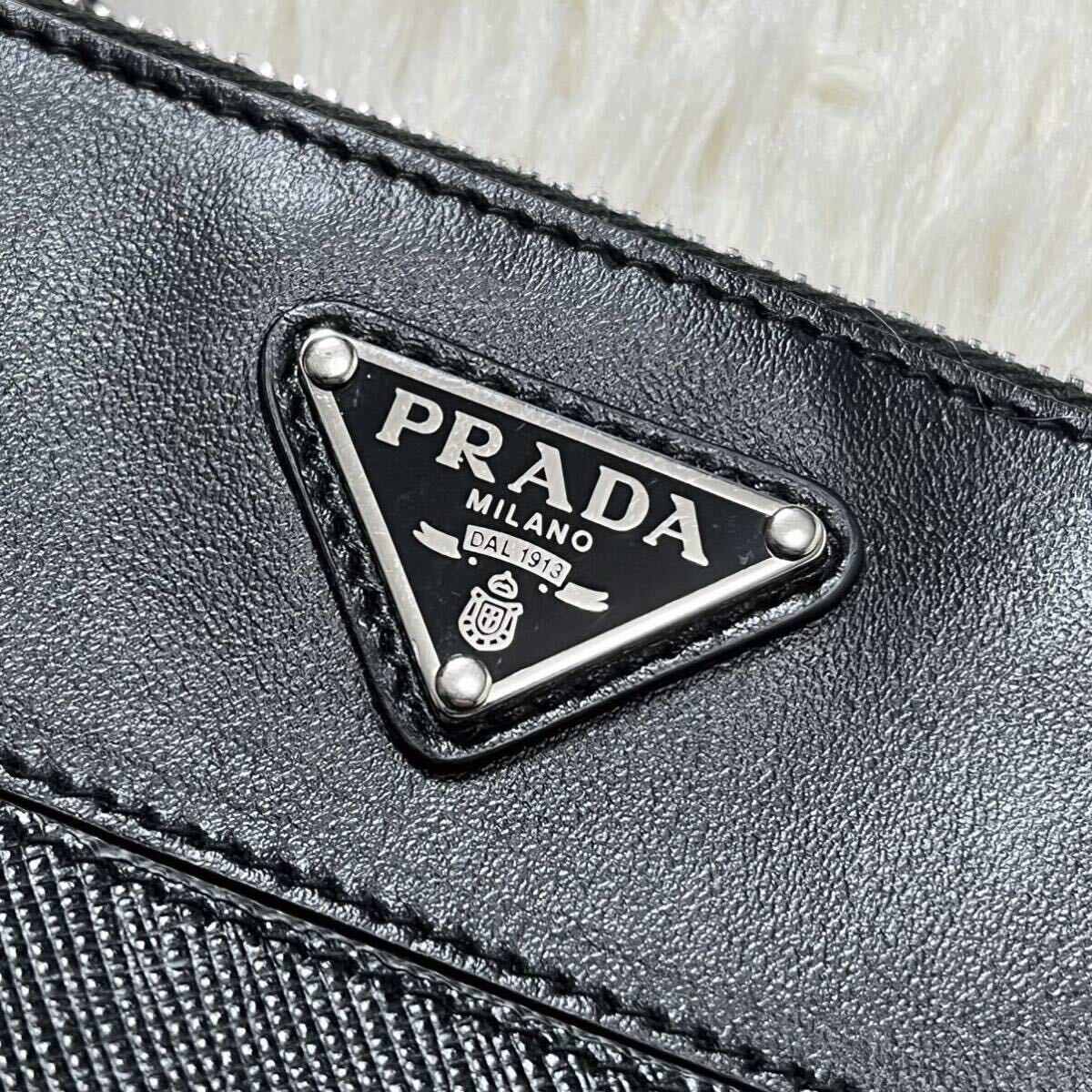 【未使用級】PRADA プラダ セカンドバッグ ポーチ オールレザー 三角ロゴプレート 付属品完備 ブラック サフィアーノ NERO ユニセックス _画像6