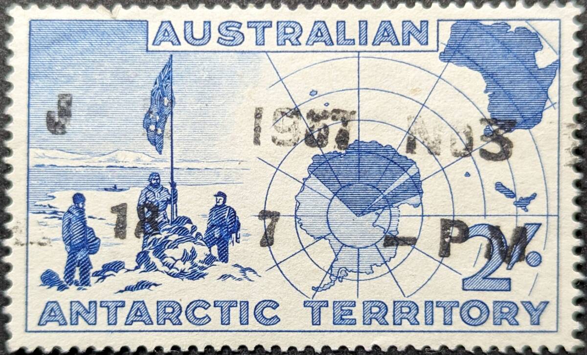 【外国切手】 オーストラリア領アトランティック諸島 1957年03月27日 発行 ベストフォールドヒルズでの遠征-1 消印付き_画像1