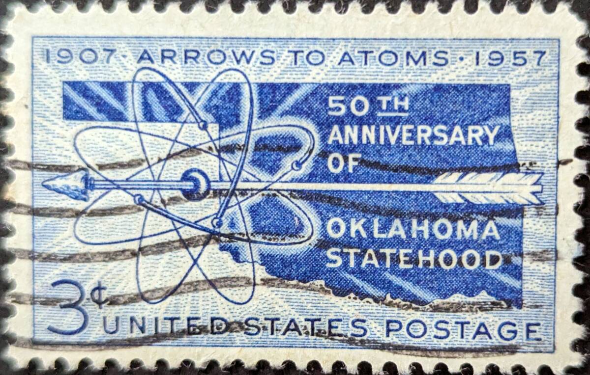 【外国切手】 アメリカ合衆国 1957年06月14日 発行 オクラホマ州昇格50周年 消印付きの画像1