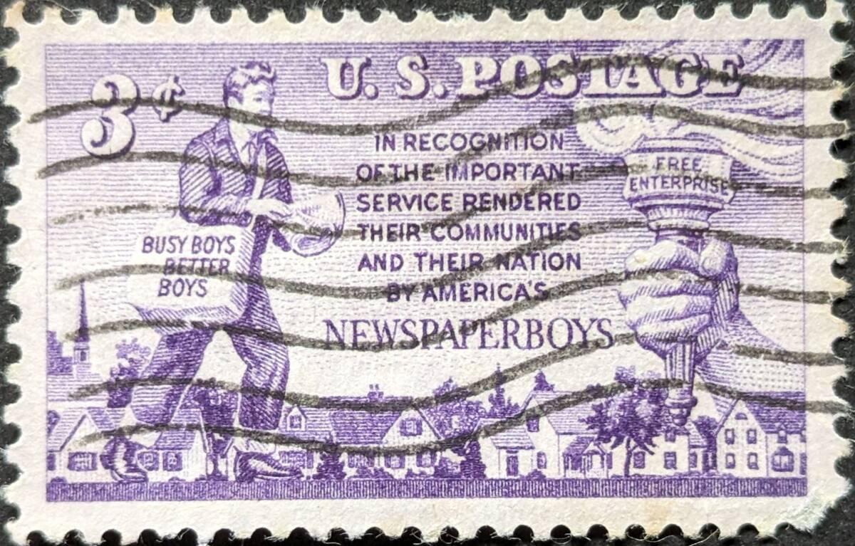 【外国切手】 アメリカ合衆国 1952年10月04日 発行 新聞ボーイズ 消印付きの画像1