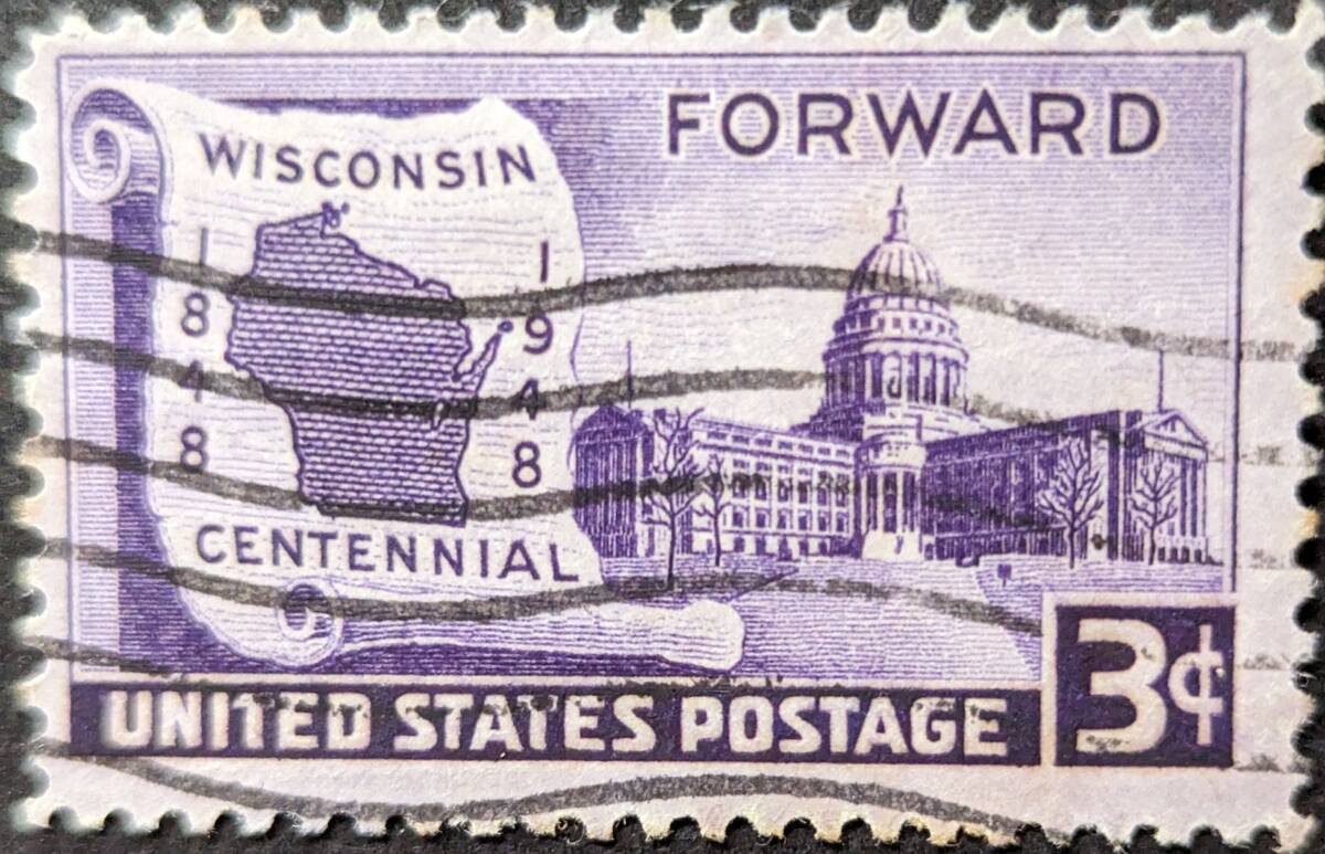 【外国切手】 アメリカ合衆国 1948年05月29日 発行 ウィスコンシン州制100周年 消印付きの画像1