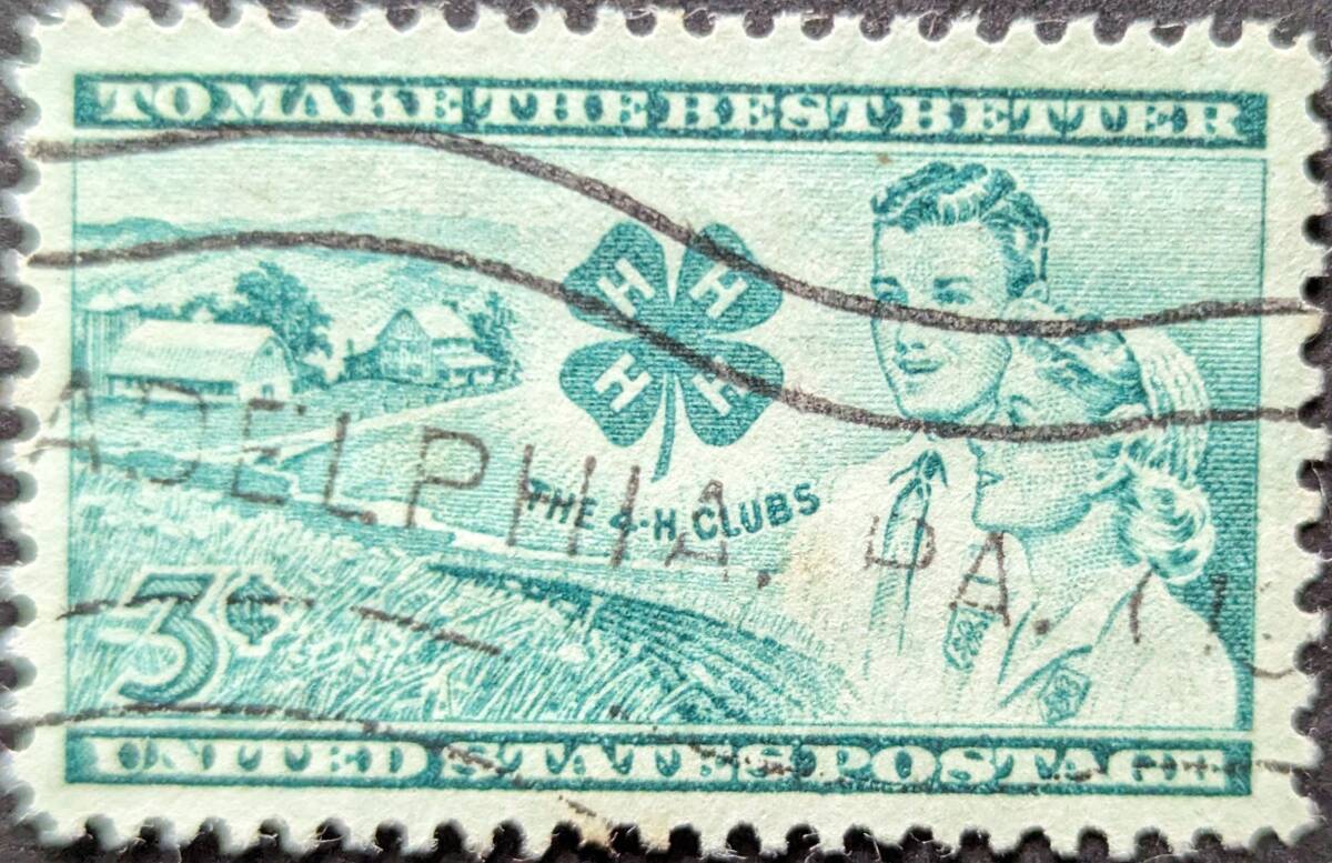 【外国切手】 アメリカ合衆国 1952年01月15日 発行 4-Hクラブ創立50周年 消印付きの画像1
