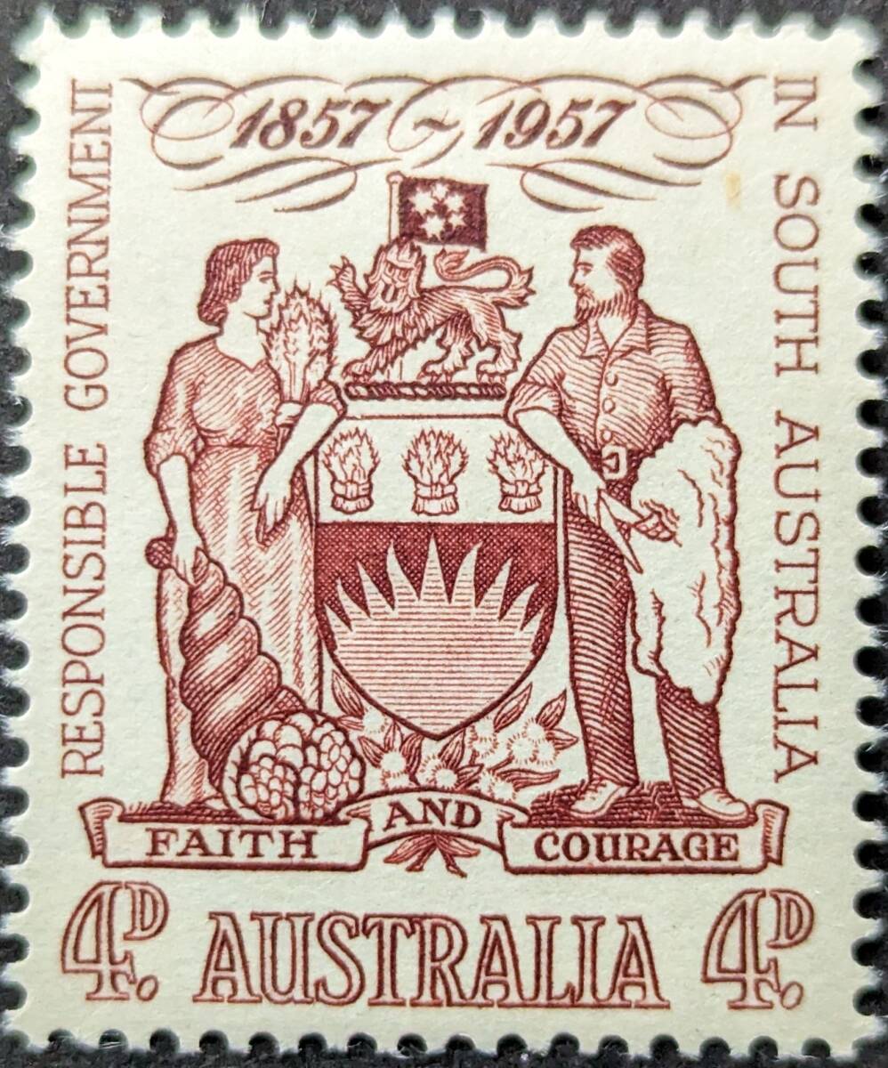 [ foreign stamp ] Australia 1957 year 04 month 17 day issue south Australia . responsibility exist . prefecture ..100 anniversary unused 